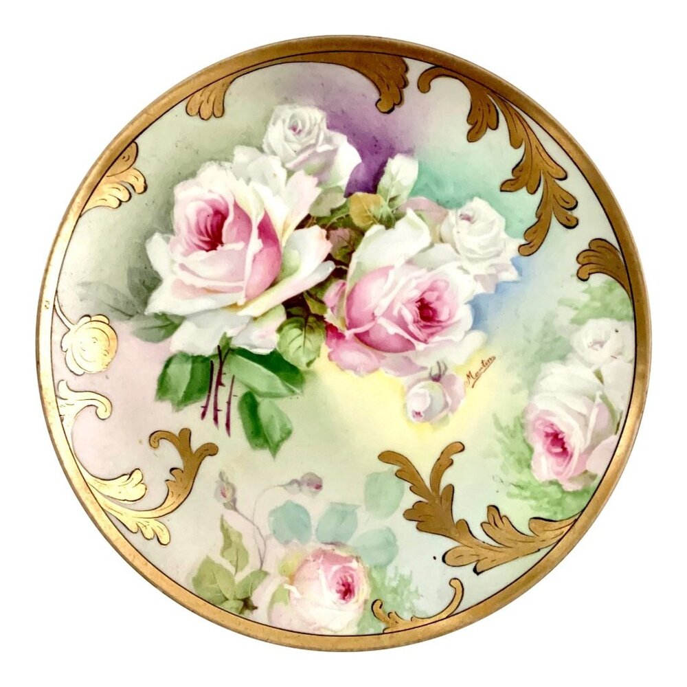 Late 19th Century Antique Royal Austria Victorian Hand Painted Limoges Gilt Pink